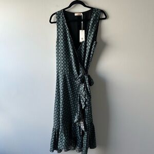 Tory Burch black Batik medallion printed ruffle wrap dress